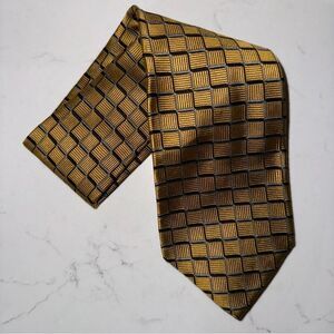 Jos. A. Bank Gold, Gray and Black Check Patterned 100% Silk Tie
